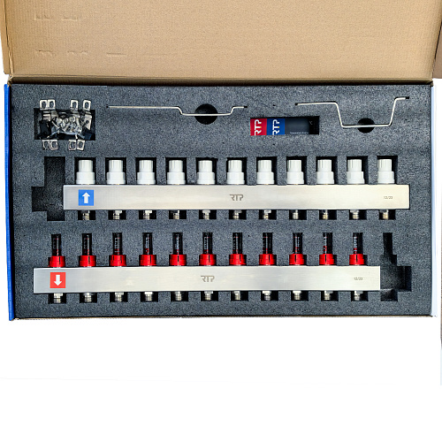 Коллекторная группа с расходомером и кронштейном (евроконус 3/4) нержавеющая сталь SUS 304 1х11 выходов, RTP