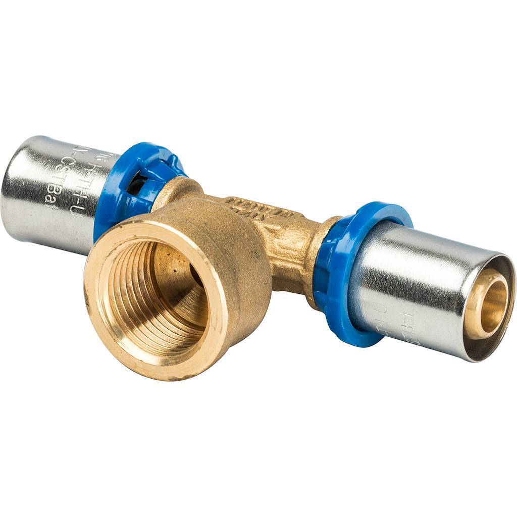 Тройник Prandelli Multyrama (внутр. резьба, 16х2x1/2 профиль H, TH, U) для металлопластиковых труб прессовой, 509.08.51.6