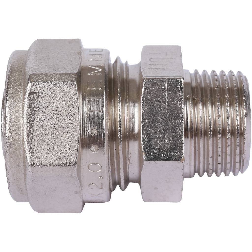 Переходник TIEMME НР 16х3/8 никелированный для металлопластиковых труб винтовой, 1600046