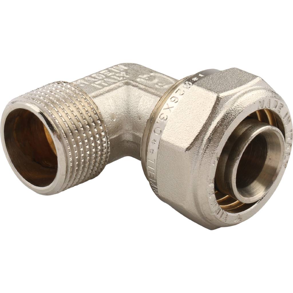 Угольник TIEMME с наружной резьбой (26х3.0х3/4) для металлопластиковых труб винтовой, 1600050