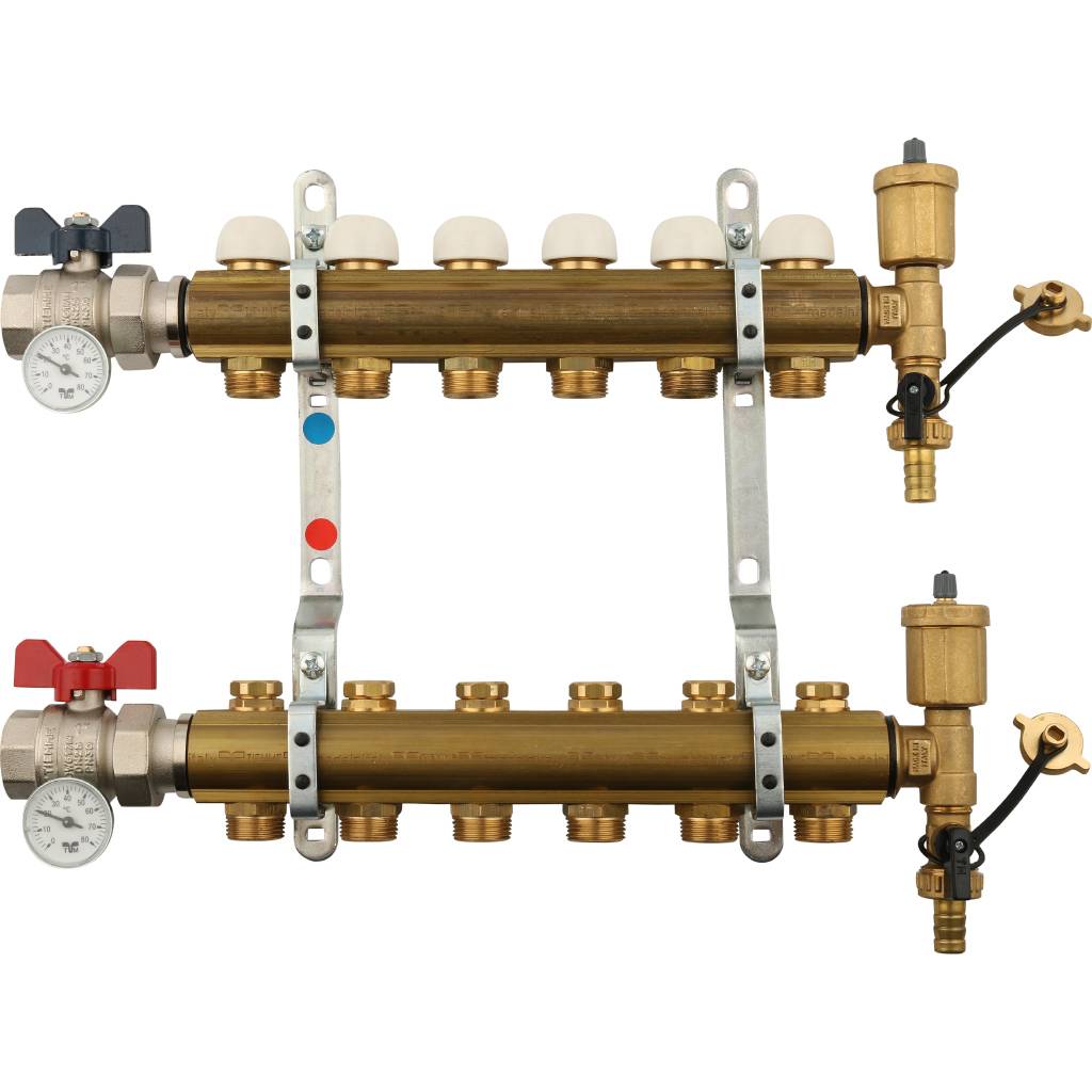 Коллектор в сборе на 6 выходов TIEMME 1х3/4 ЕК, 3870007(3875G060506)