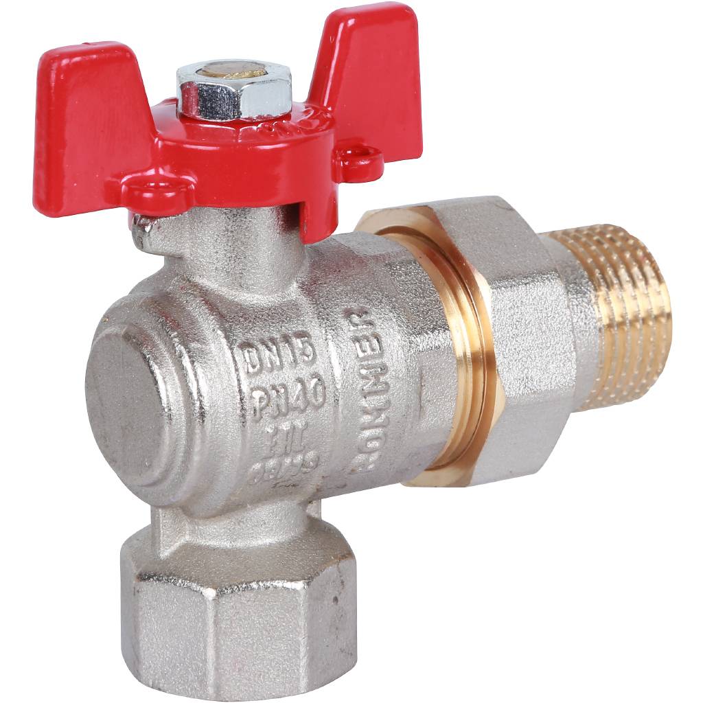 Кран шаровой ROMMER угловой с американкой 1/2 ВН/НР, ручка бабочка, RBV-0006-0610215