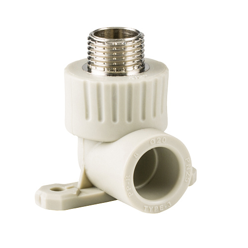 Угольник комбинированный с креплением PPR наружная резьба 25х 3/4,  серый, РТП