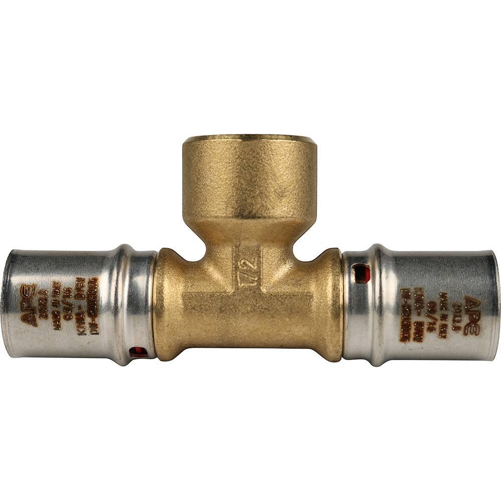 Тройник-переходник STOUT с внутренней резьбой 20х1/2 х20 для металлопластиковых труб прессовой, SFP-0007-001220