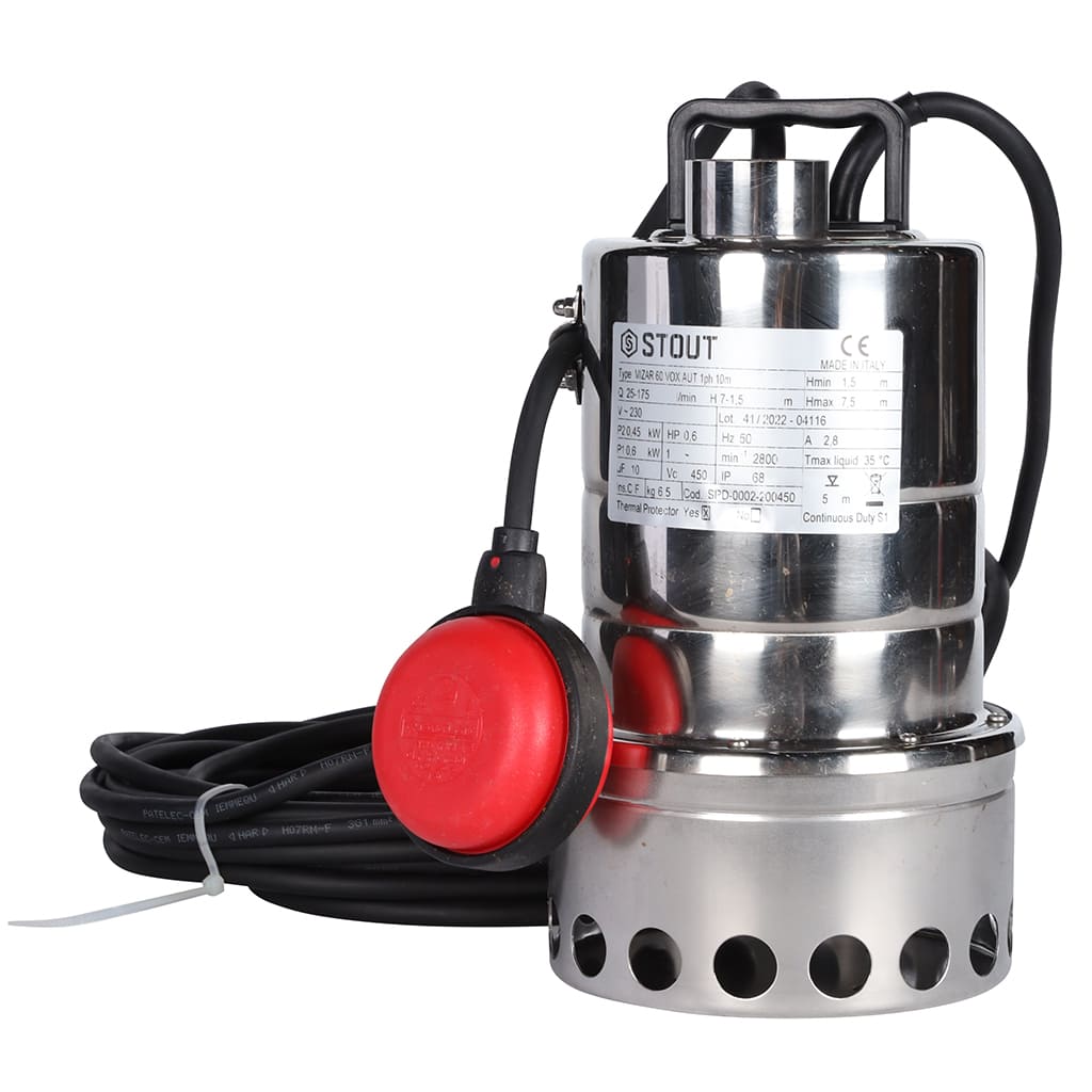 Насос дренажный STOUT с поплавком, кабель 10 м, 230V, Q=175 л/мин, H=7,5 м, SPD-0002-200450