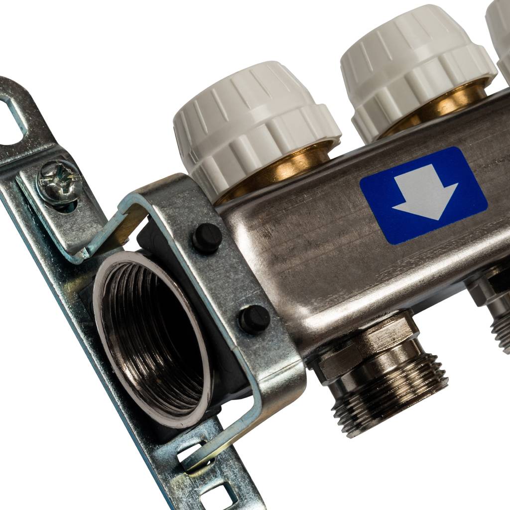 Коллектор из нержавеющей стали без расходомеров, с клапаном вып. воздуха и сливом STOUT 10 выходов, SMS-0932-000010