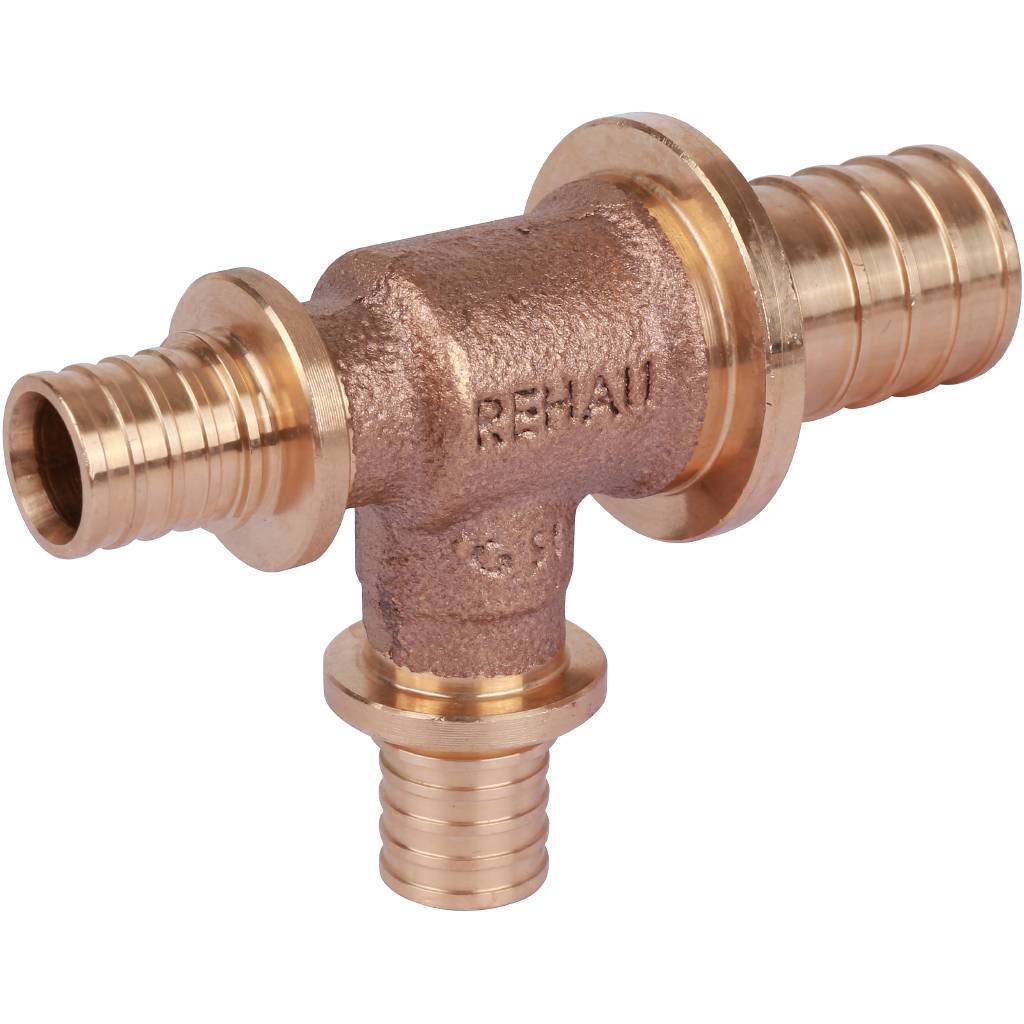 Тройник РЕХАУ RAUTITAN PLATINUM с уменьшенным боковым и торцевым проходами 25-16-16 RX для труб из сшитого полиэтилена аксиальный