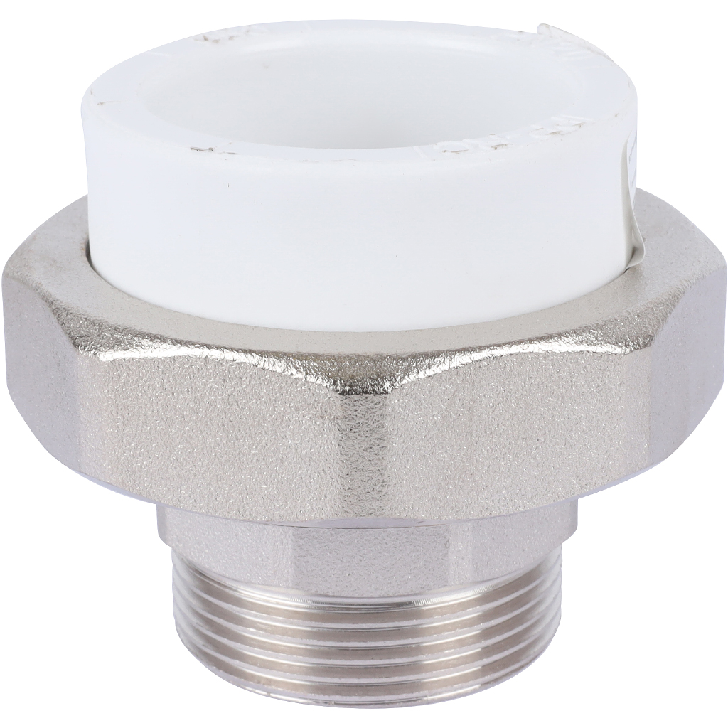 Муфта разъемная Политэк 50х1 1/2 с наружной резьбой для полипропиленовых труб под сварку (цвет белый)