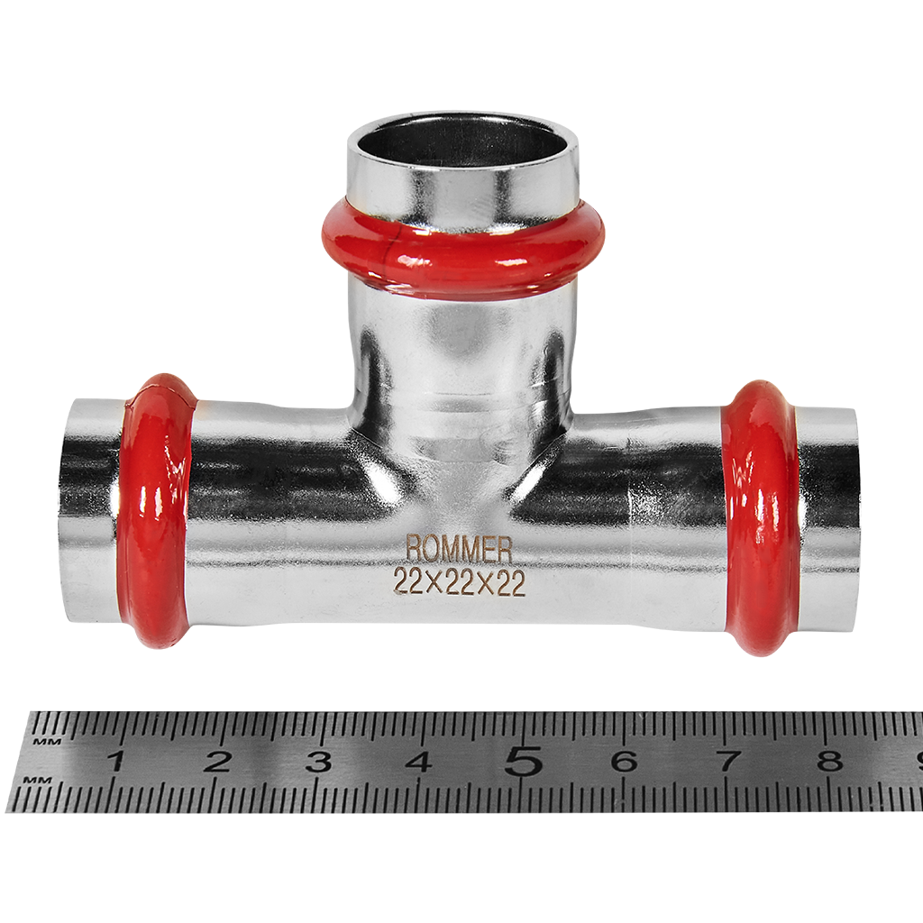 Тройник ROMMER равнопроходной 22 из нержавеющей стали прессовой