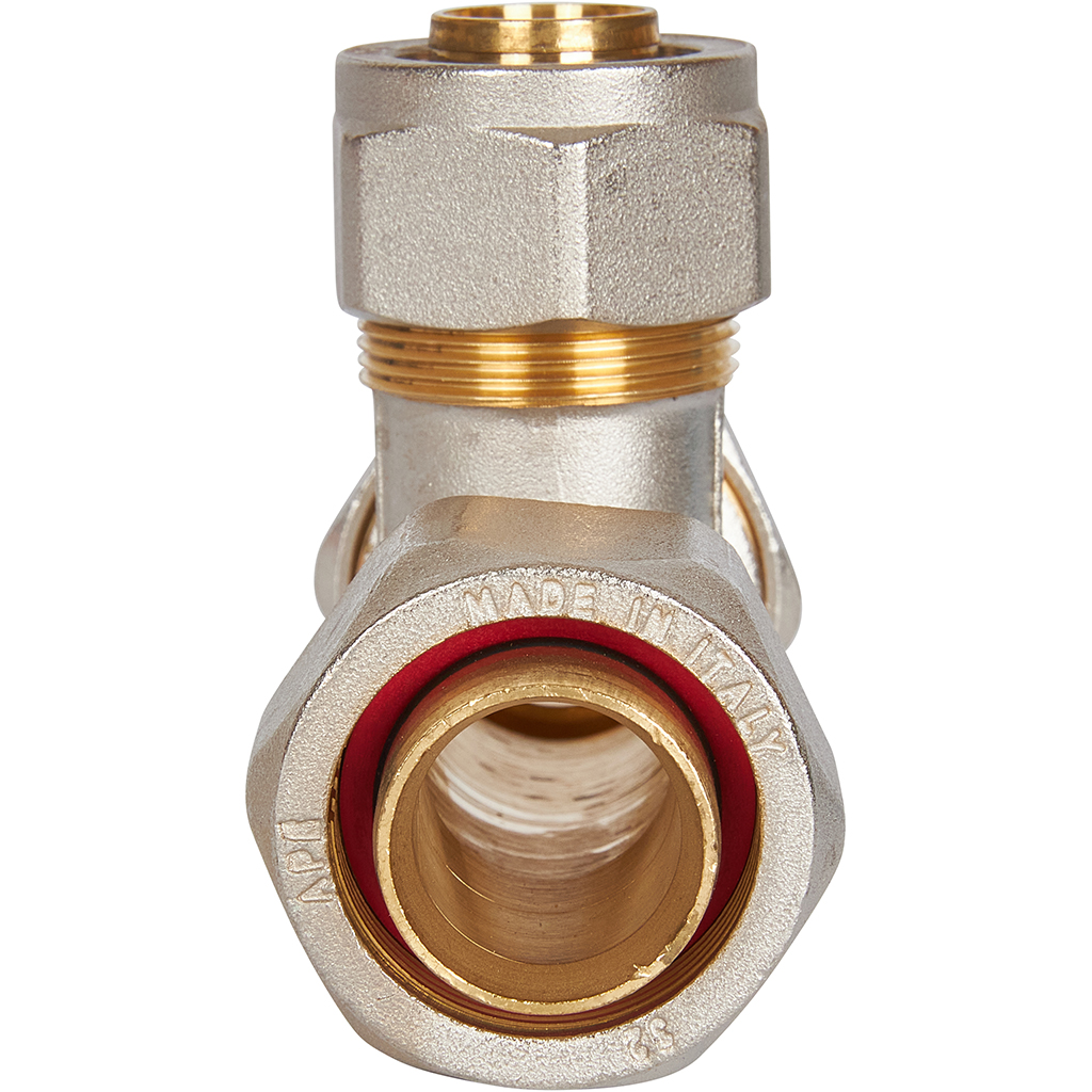 Тройник переходной STOUT 32x26x32 для металлопластиковых труб винтовой, SFS-0010-322632