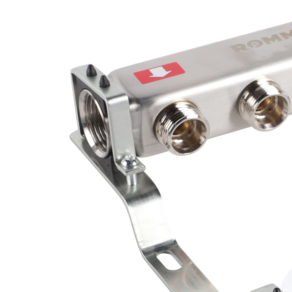 Коллектор из нержавеющей стали без расходомеров ROMMER, с клапаном вып. воздуха и сливом 3 выхода