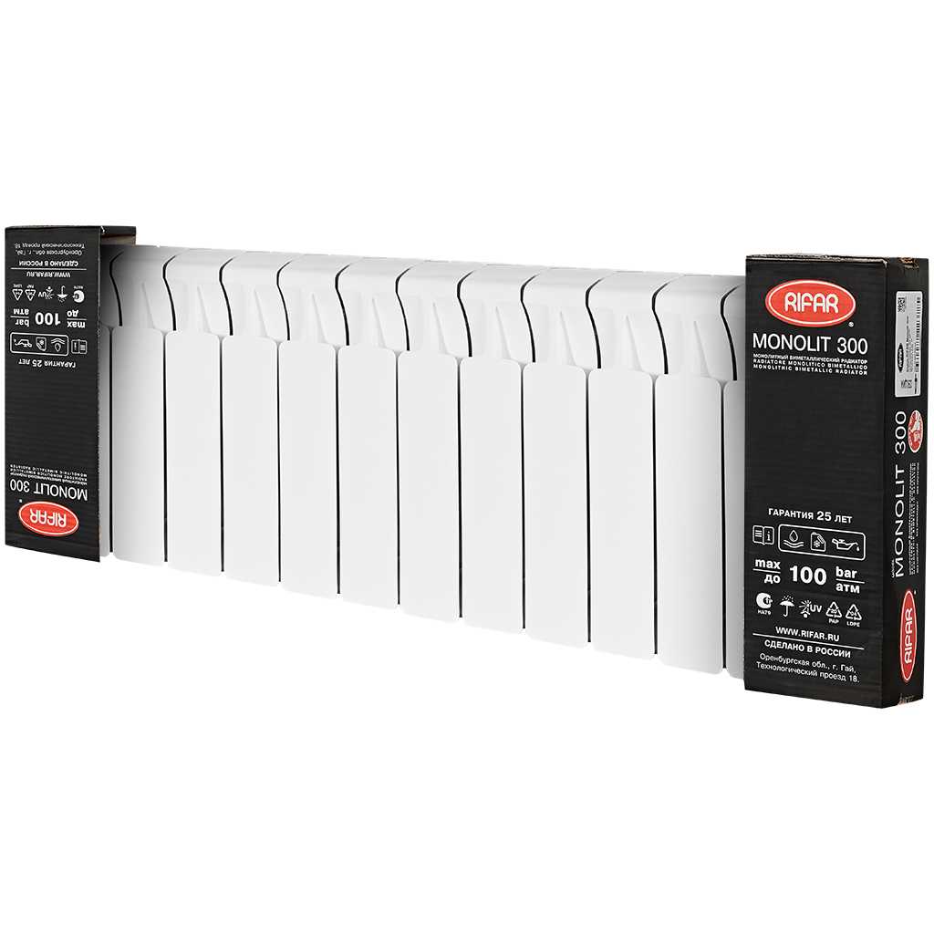 Радиатор биметаллический RIFAR MONOLIT 300 14 секций боковое подключение (белый RAL 9016), 3RM30-14