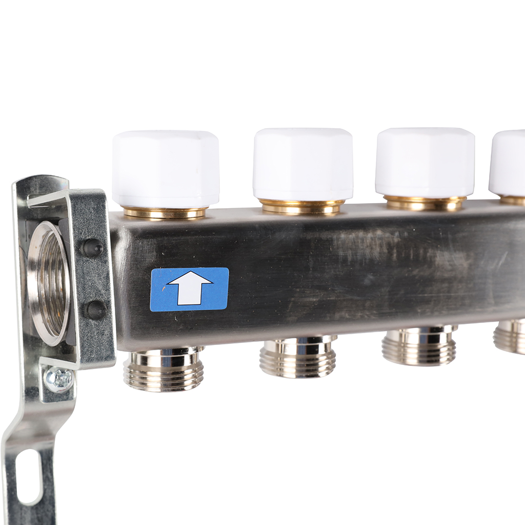 Коллектор из нержавеющей стали с расходомерами ROMMER, с клапаном вып. воздуха и сливом 12 выходов, RMS-1201-000012