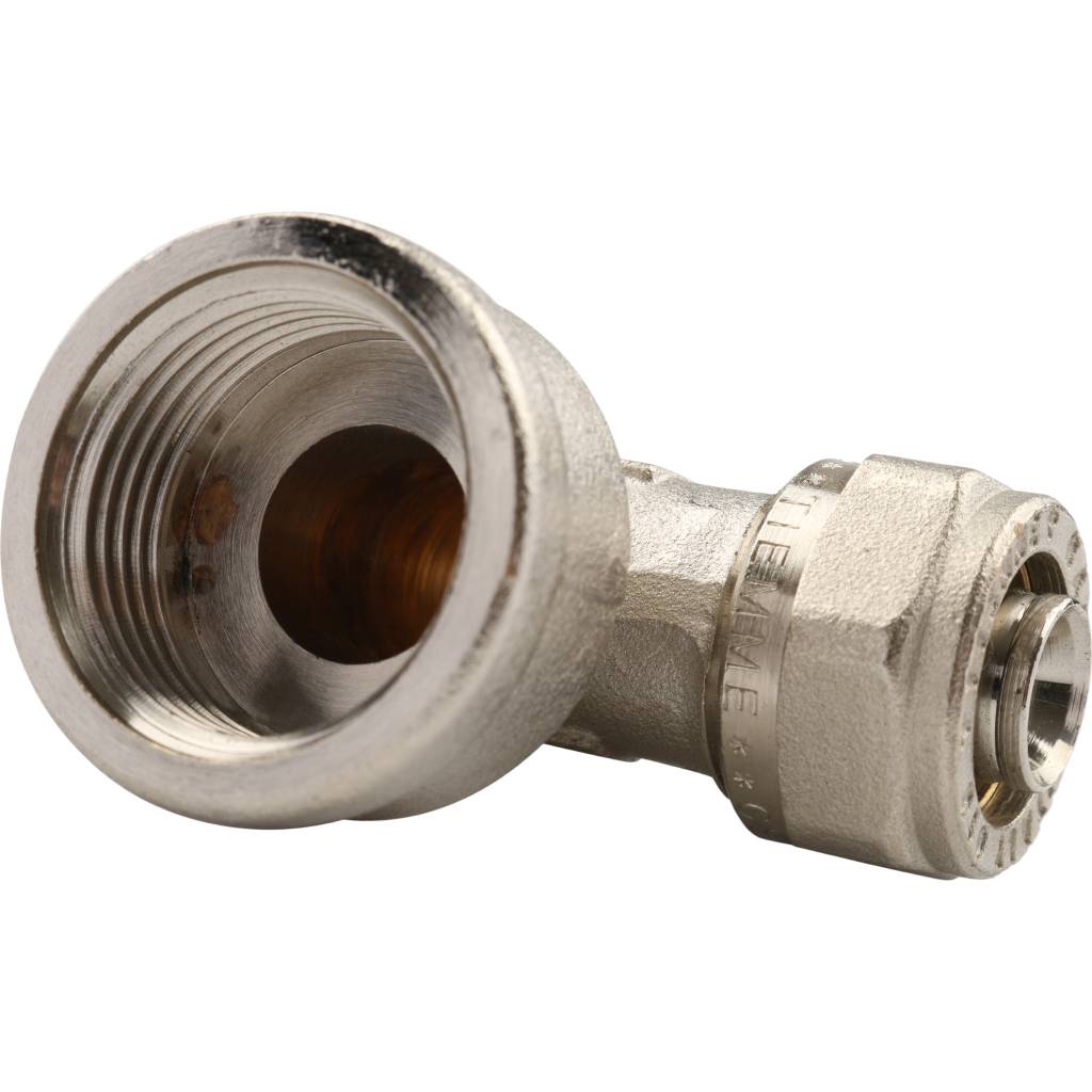 Угольник TIEMME с внутренней резьбой (16х2.0х3/4) для металлопластиковых труб винтовой, 1600061