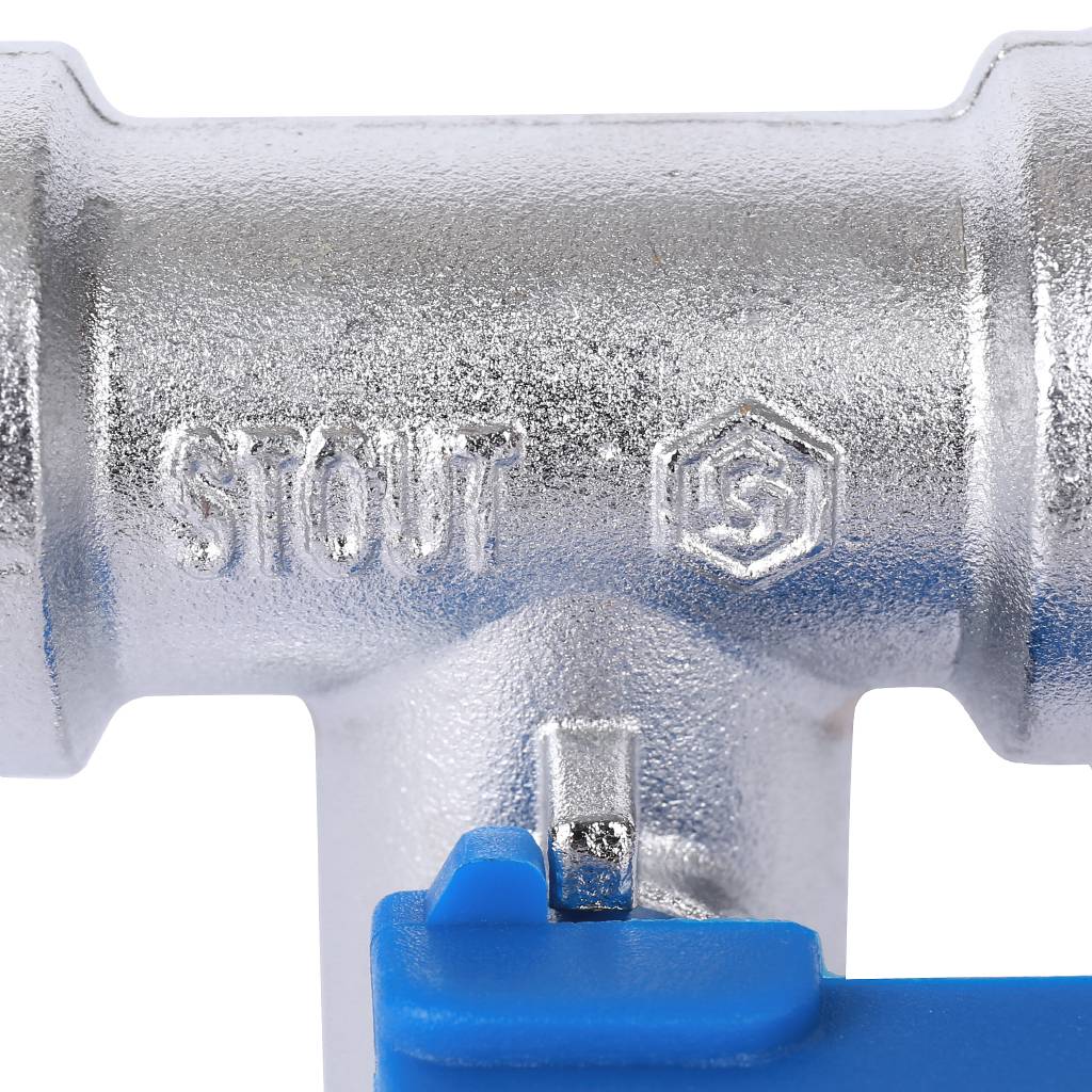 Кран шаровой проходной STOUT 1/2 х 3/4 х 1/2 для стиральных и посудомоечных машин, SVB-0124-123412