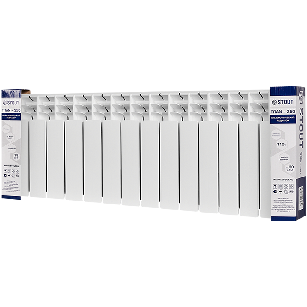 Радиатор биметаллический STOUT TITAN 350 14 секций боковое подключение (белый RAL 9016)