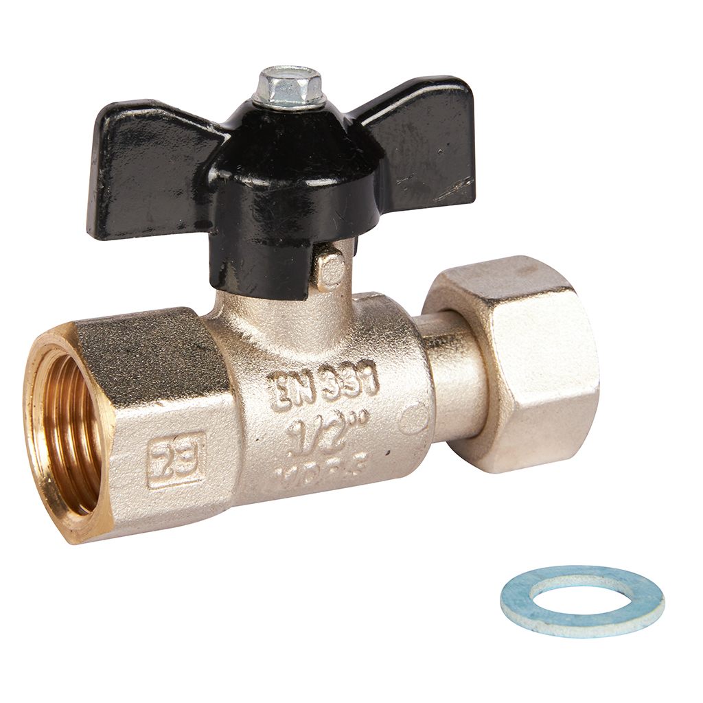 Кран шаровой STOUT с накидной гайкой ВР/накидная гайка, ручка бабочка 1/2x1/2