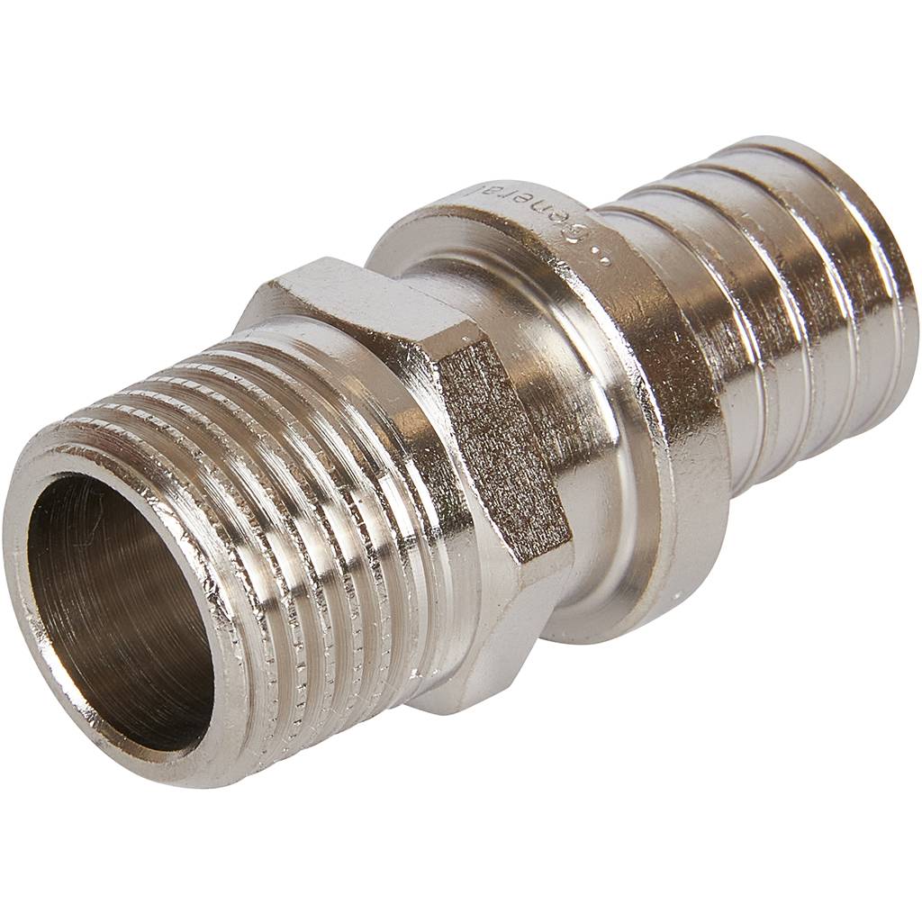 Переходник STOUT с наружной резьбой 20х2.0x1/2 никелированный для труб из сшитого полиэтилена аксиальный, SFA-0001-200212