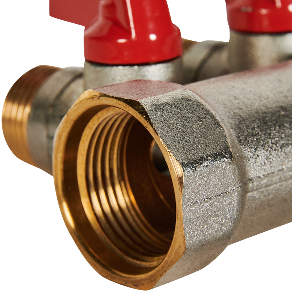 Коллектор с шаровыми кранами STOUT 3/4 , 4 отвода 1/2  (красные ручки)