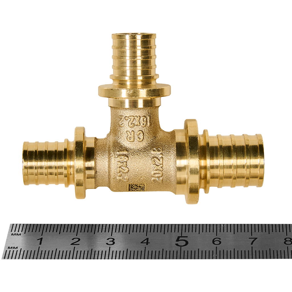 Тройник РЕХАУ с уменьшенным боковым и торцевым проходами 20-16-16 MX для труб из сшитого полиэтилена аксиальный, 11080811001