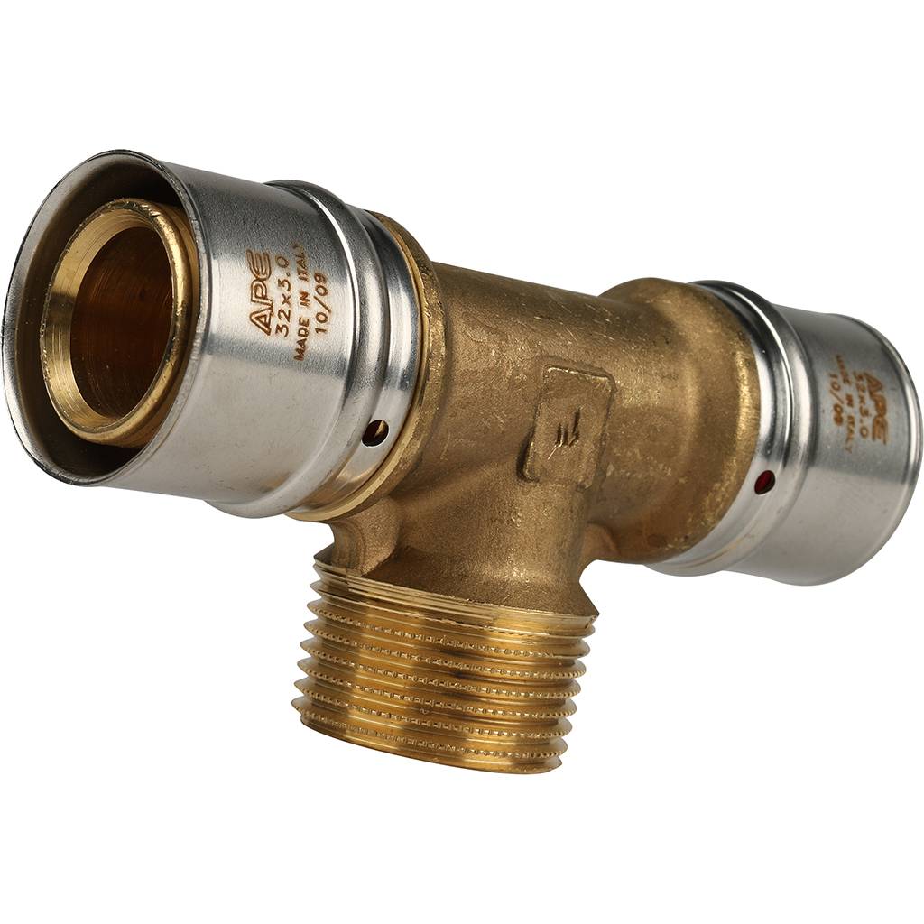 Тройник-переходник STOUT с наружной резьбой 32х1 х32 для металлопластиковых труб прессовой, SFP-0008-320132