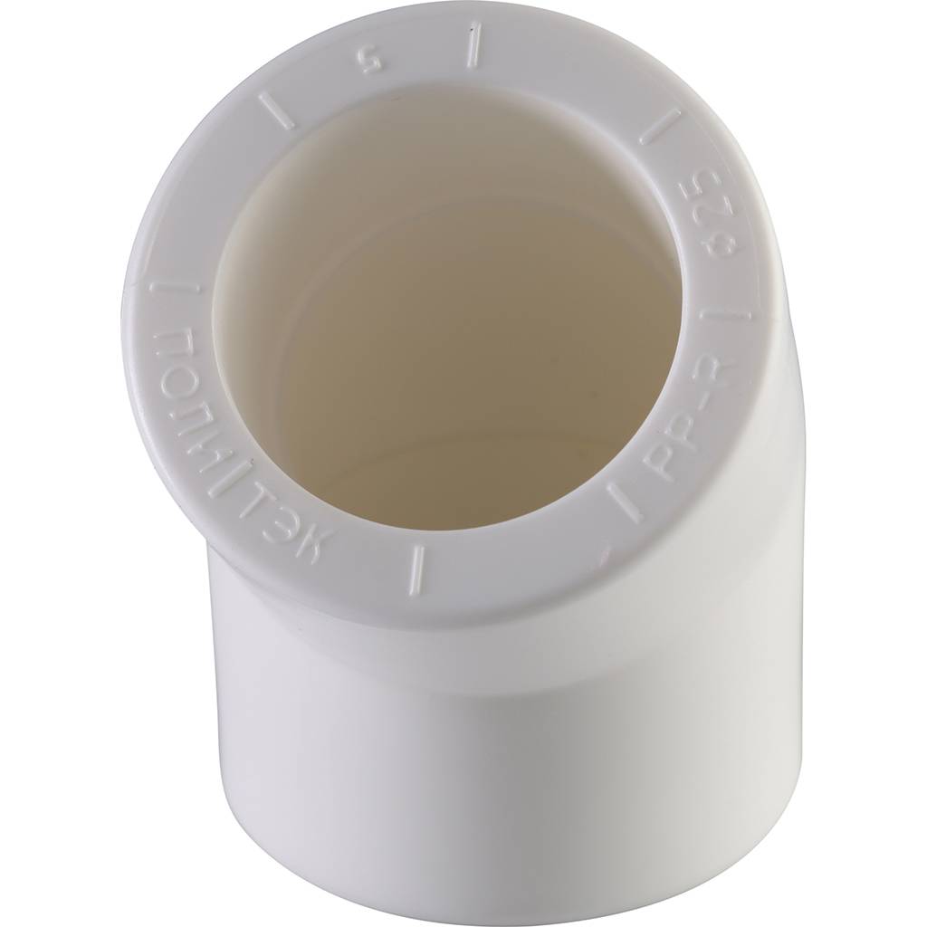 Угольник Политэк d=25 45* для полипропиленовых труб под сварку (цвет белый)