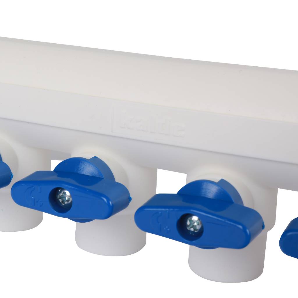 Коллектор с запорными кранами для полипропиленовых труб Kalde (6 выходов)