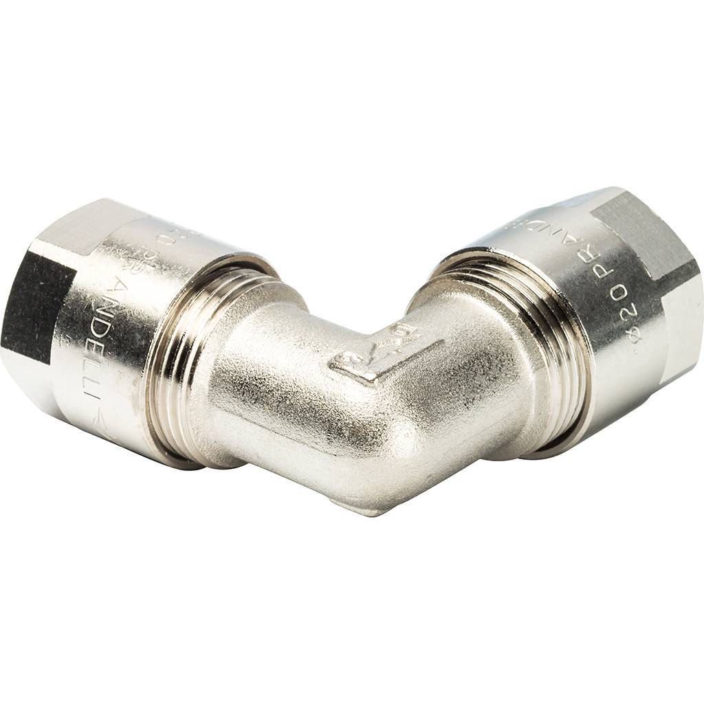 Угольник 90 Prandelli Multyrama (20х2,0) для металлопластиковых труб винтовой, 103.06.12.0