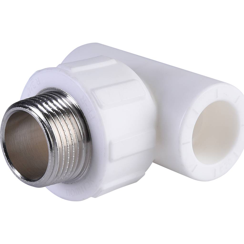 Тройник Политэк 20x3/4 с наружной резьбой для полипропиленовых труб под сварку (цвет белый), 9510002034