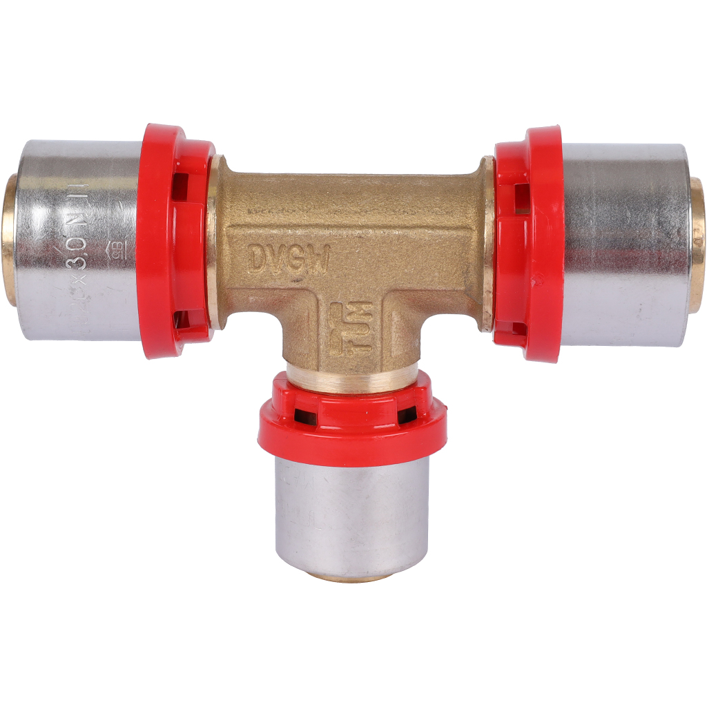 Тройник TIEMME редукционный 26x20x26 для металлопластиковых труб прессовой, 1650017