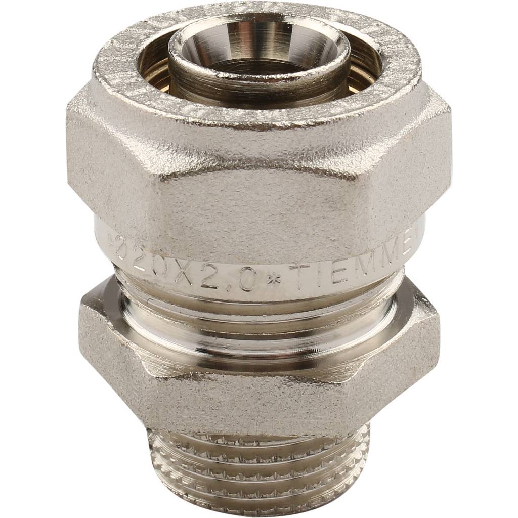 Муфта TIEMME с наружной резьбой (20х2.0х1/2) для металлопластиковых труб винтовой, 1600007