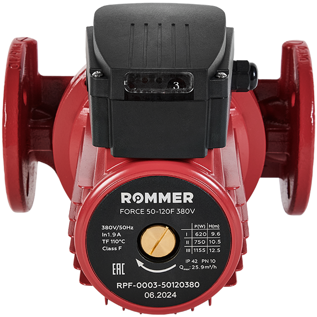 Насос циркуляционный фланцевый трехскоростной ROMMER 50-120F 380V