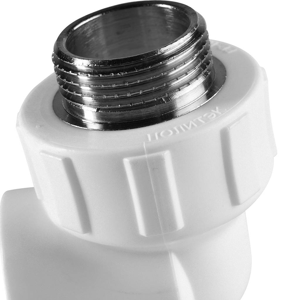 Угольник Политэк 32x1 с наружной резьбой для полипропиленовых труб под сварку (цвет белый), 9410003201