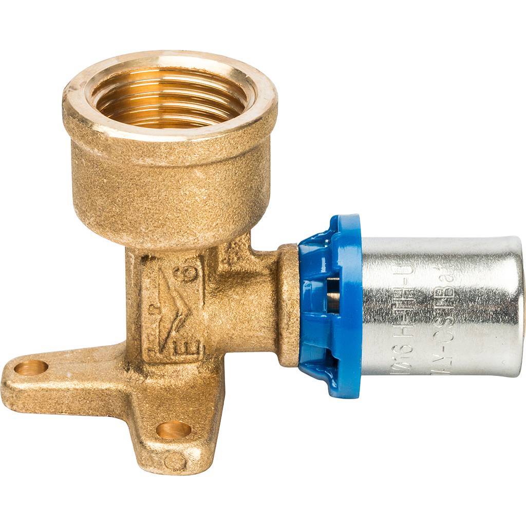 Угольник Prandelli Multyrama 90 (внутр.резьба, крепеж, 16х2х1/2 профиль H,TH,U) для металлопластиковых труб прессовой, 509.10.51.6