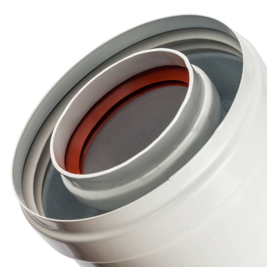 *SCA-6010-240100 STOUT Элемент дымохода DN60/100 адаптер для котла вертикальный коаксиальный (совместимый с Bosch, Buderus)(с логотипом), SCA-6010-240100