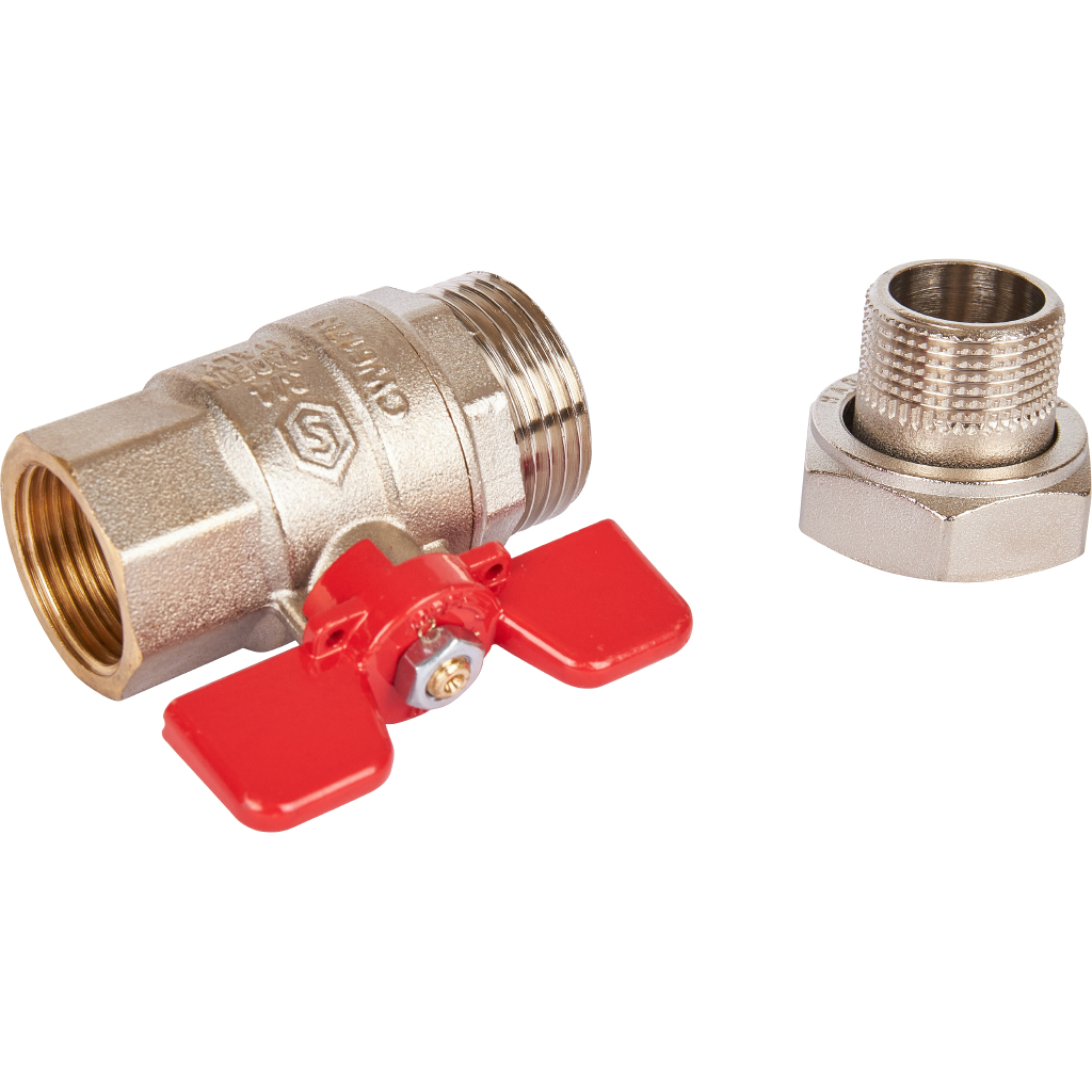 Кран шаровой полнопроходной STOUT с американкой , ВР/НР, ручка бабочка 3/4 (EPDM), SVB-1007-000020