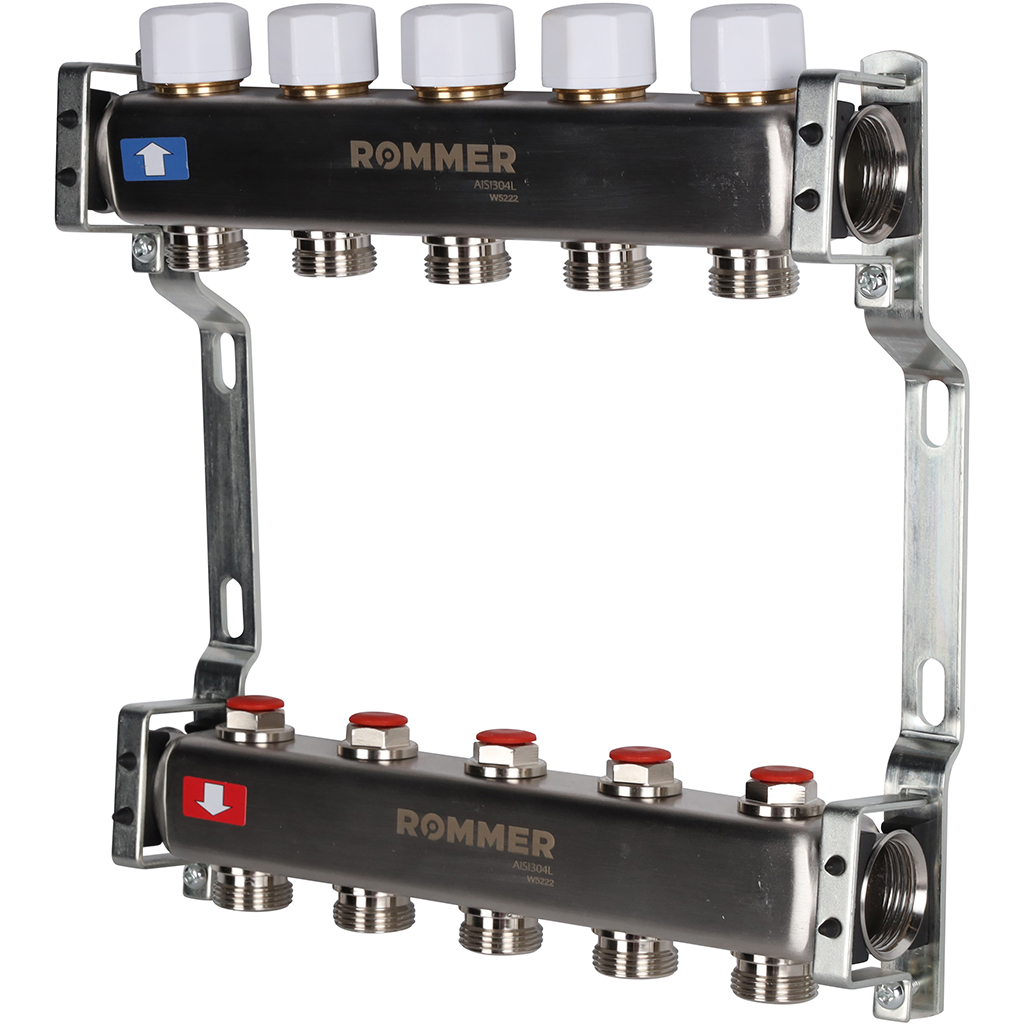Коллектор из нержавеющей стали без расходомеров ROMMER 5 выходов, RMS-3200-000005