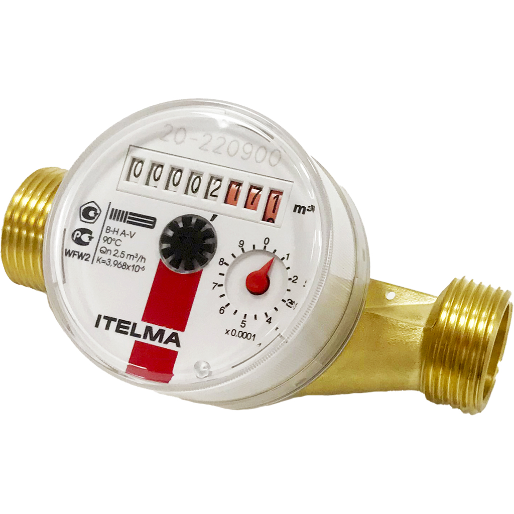 Электронный счетчик горячей воды ITELMA RS-485, класс точности С, Ду 20 мм, L 130 мм, WFWE 20.C1-130-485-0