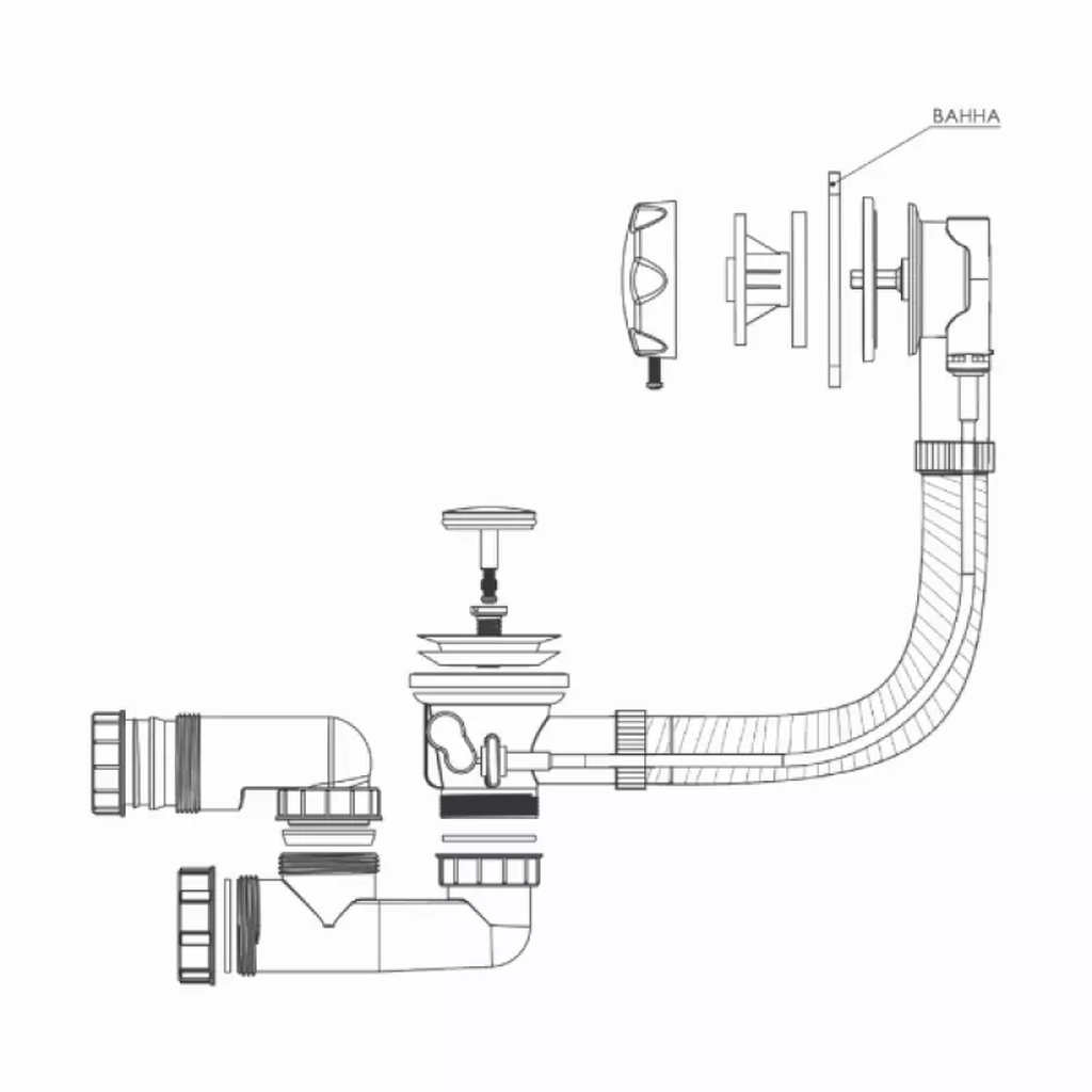Слив-перелив для ванны BETTOSERB полуавтомат с поворотной ABS накладкой, 1 1/4