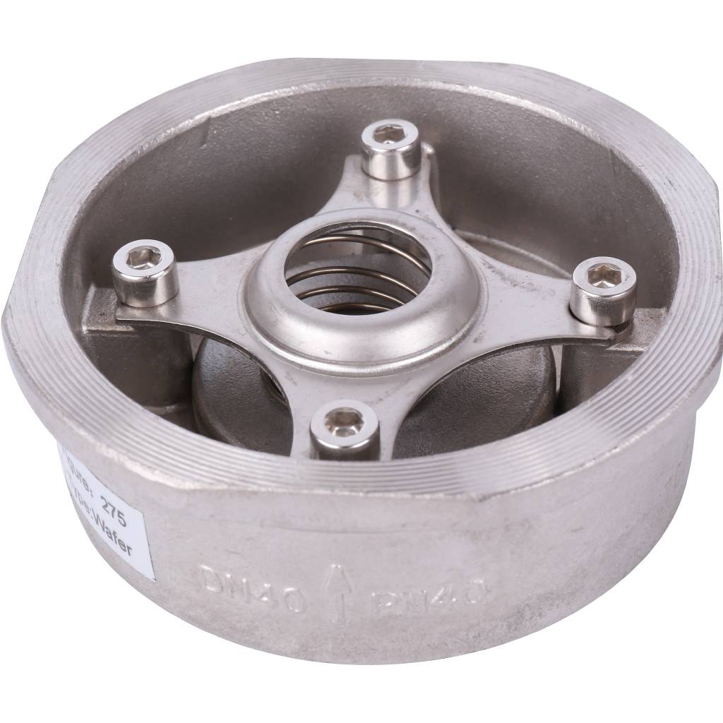 Клапан обратный пружинный ZETKAMA 275I Ду40 Ру40 межфланцевый из нерж. стали, 275I040E51