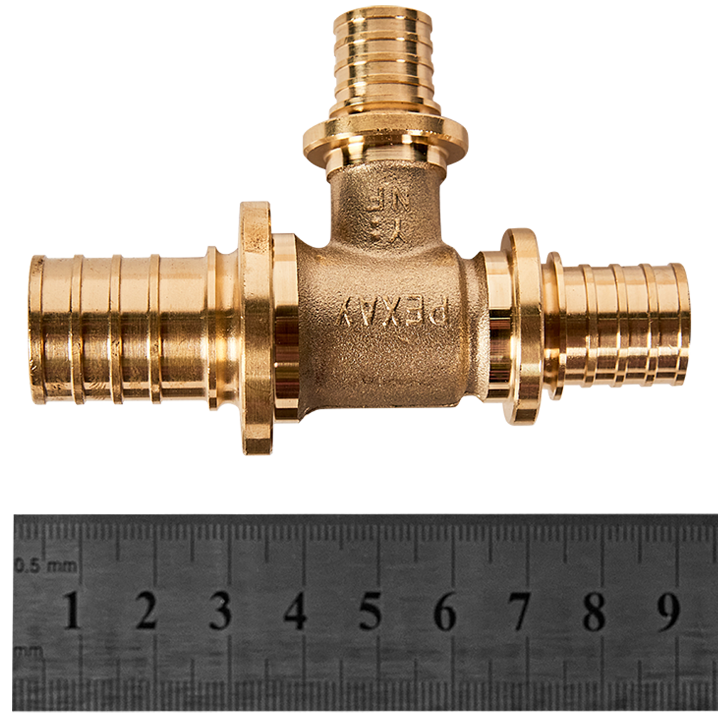 Тройник РЕХАУ с уменьшенным боковым и торцевым проходами 25-16-20 MX для труб из сшитого полиэтилена аксиальный