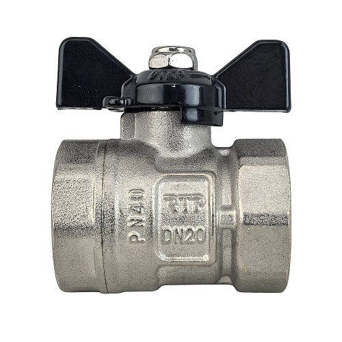 Кран шаровой ГОСТ ручка бабочка, латунь, внутренняя/внутренняя резьба  3/4,PN40 никель, RTP