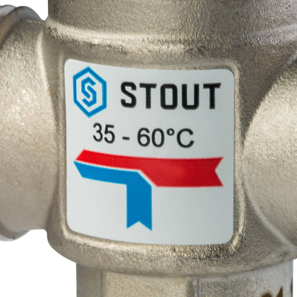 Термостатический смесительный клапан для систем отопления и ГВС STOUT 1 НР 35-60°С KV 1,6, SVM-0020-166025