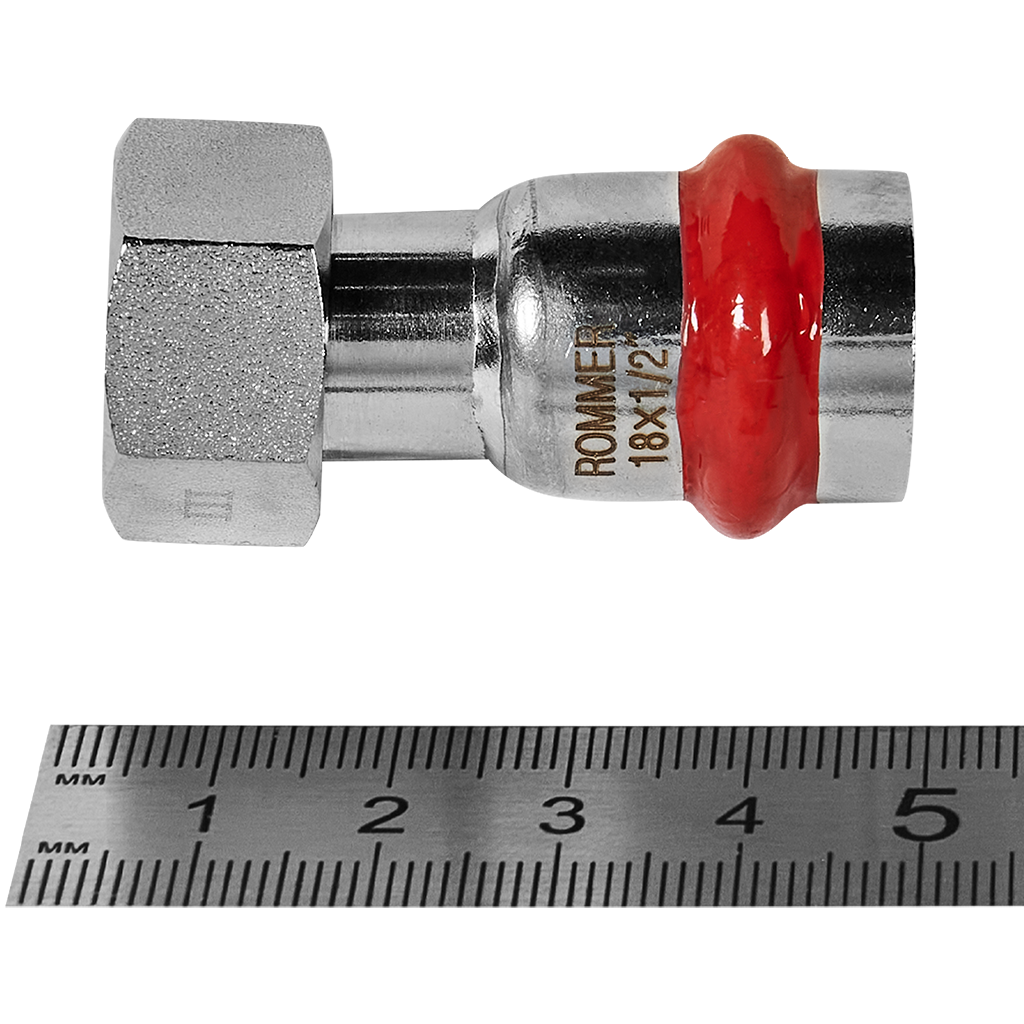 Переходник ROMMER с накидной гайкой-ВР 18х1/2 из нержавеющей стали прессовой