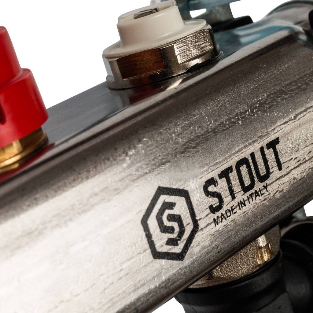 Коллектор из нержавеющей стали с расходомерами, с клапаном вып. воздуха и сливом STOUT 2 выхода, SMS-0927-000002