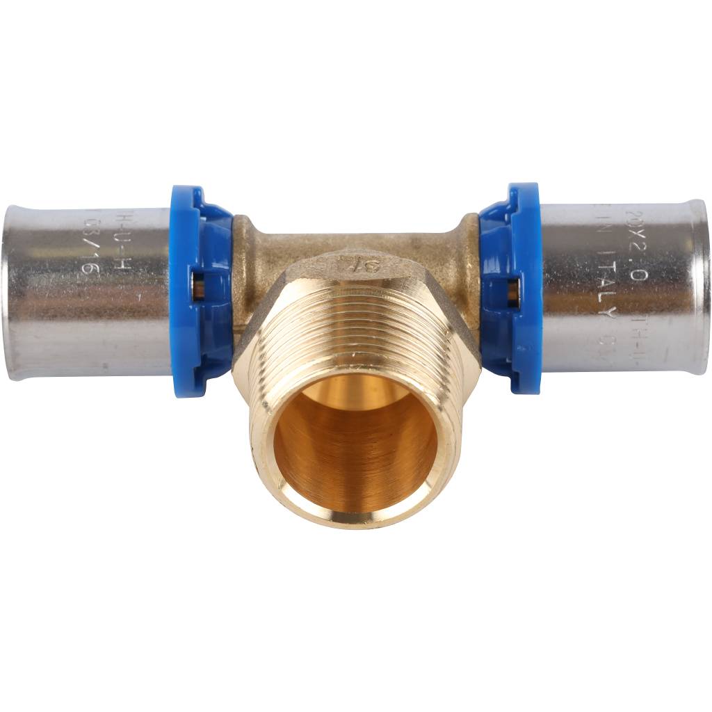 Тройник-переходник APE с наружной резьбой 20х3/4 х20 для металлопластиковых труб прессовой, ARL2004202