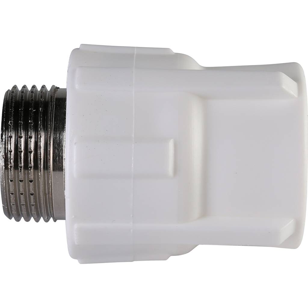 Муфта комбинированная Политэк 25х3/4 наруж. резьба для полипропиленовых труб под сварку (цвет белый), 9000002534