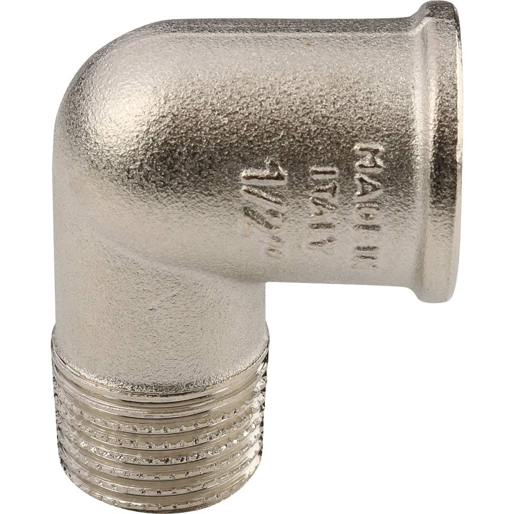 Угольник TIEMME НВ никелированный 1/2х1/2 для стальных труб резьбовой, 1500057