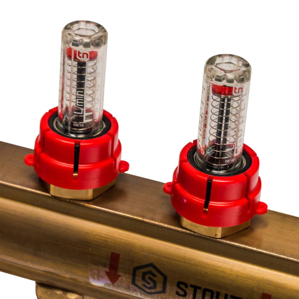 Распределительный коллектор из латуни с расходомерами STOUT 9 выходов, SMB 0473 000009