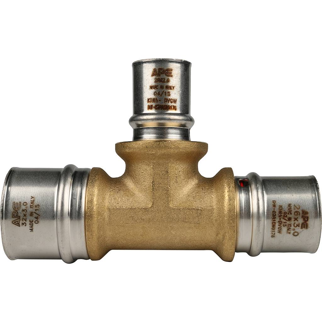 Тройник переходной STOUT 32х20х26 для металлопластиковых труб прессовой, SFP-0005-322026